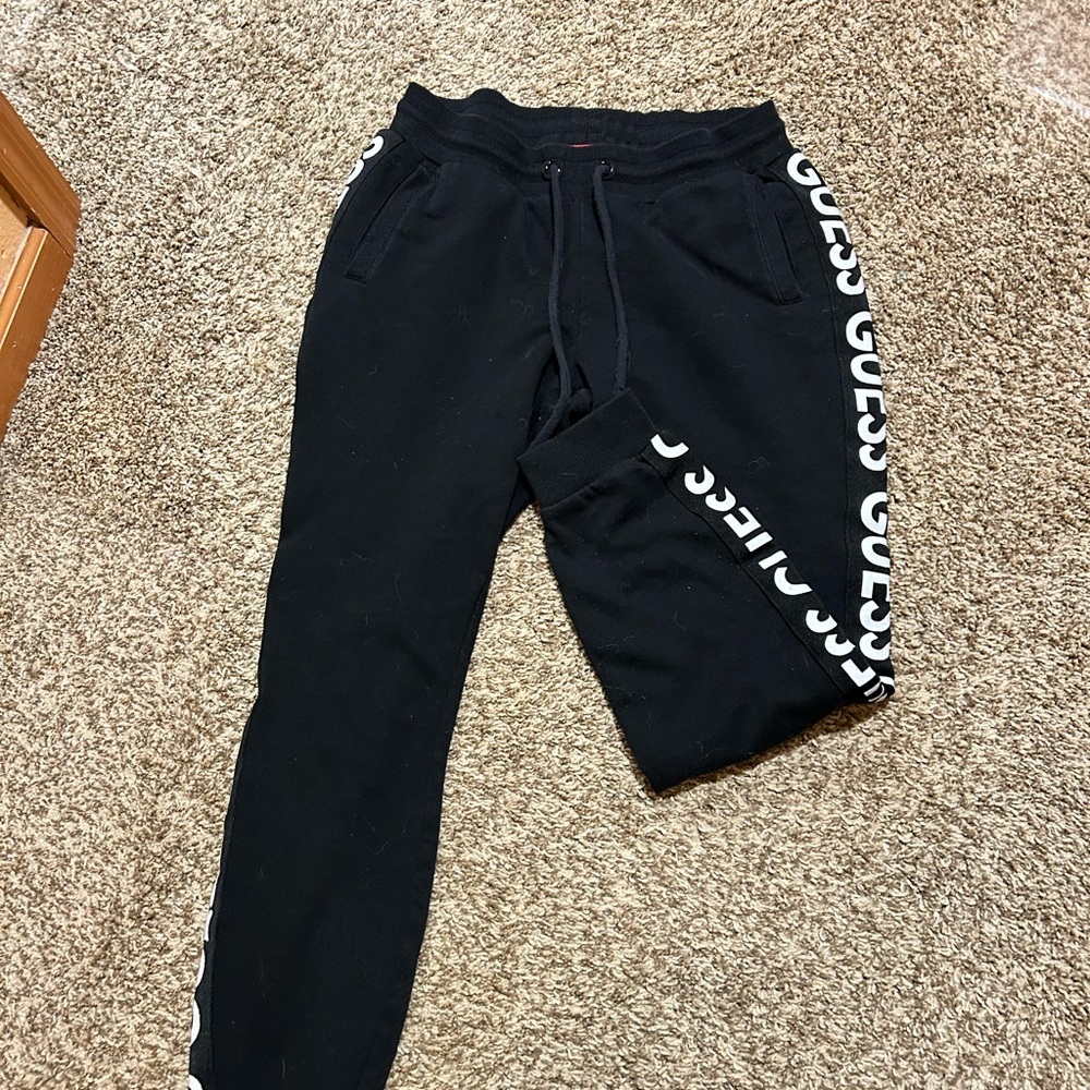 Black Joggers with White Logo Stripes